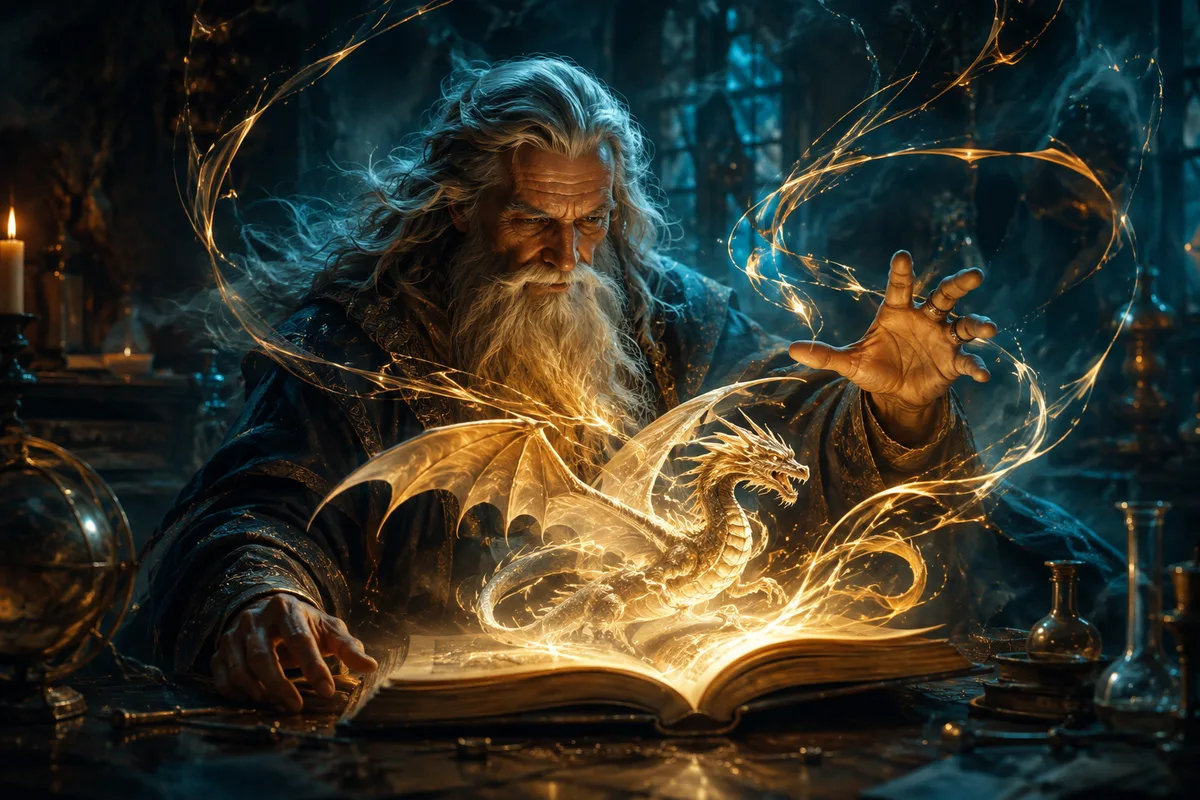 A wizard bringing a story to life