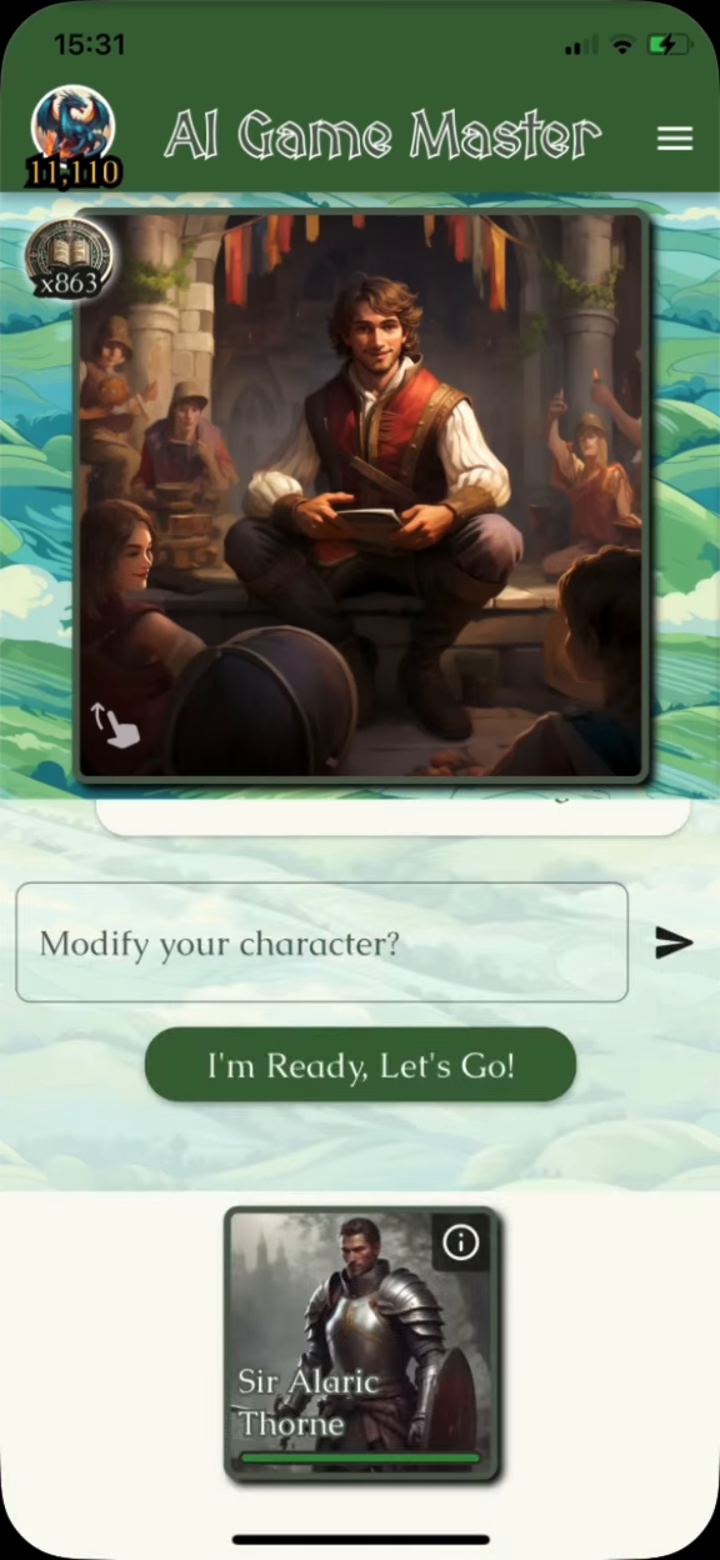 Character creation in AI Game Master