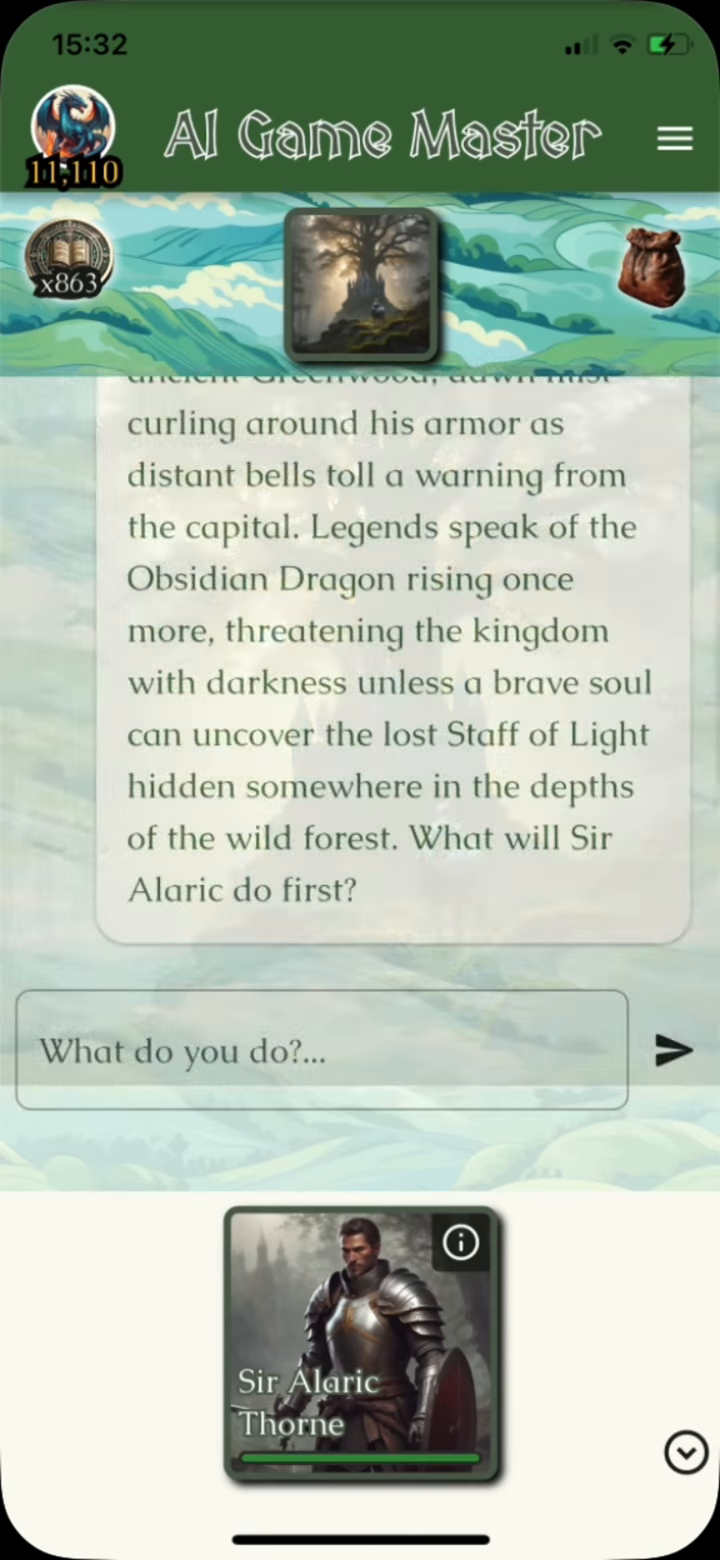 A story scene and player choices in AI Game Master